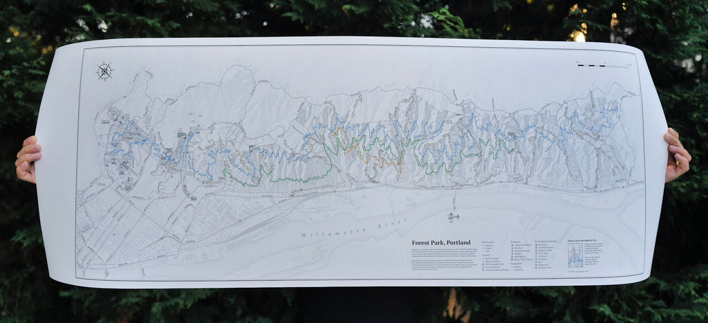 Forest Park topographic wall map detail — Wildwood Trail, Portland Oregon