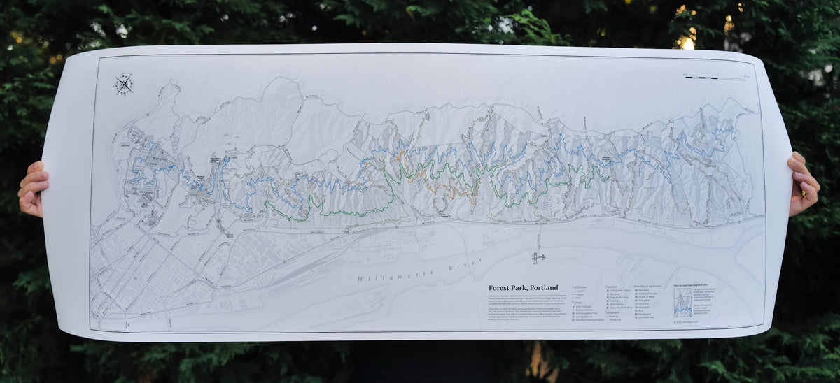 Forest Park topographic wall map detail — Wildwood Trail, Portland Oregon