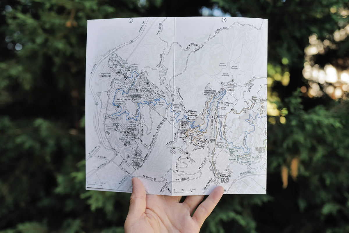 Folded Forest Park pocket trail map for Portland, Oregon trails
