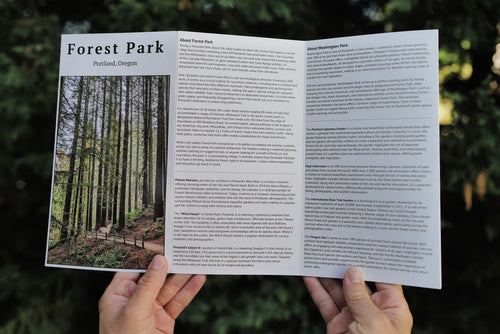 Forest Park Adventure pocket map — Wildwood Trail route, Portland Oregon