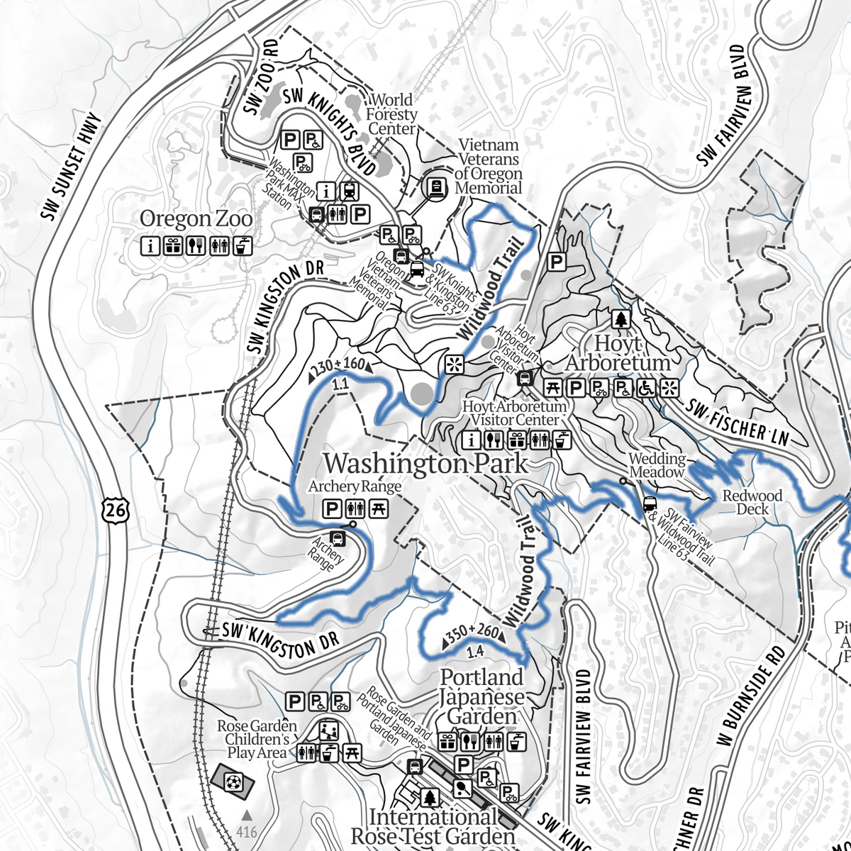 Forest Park Portland Oregon trail map wall print — full trail network view